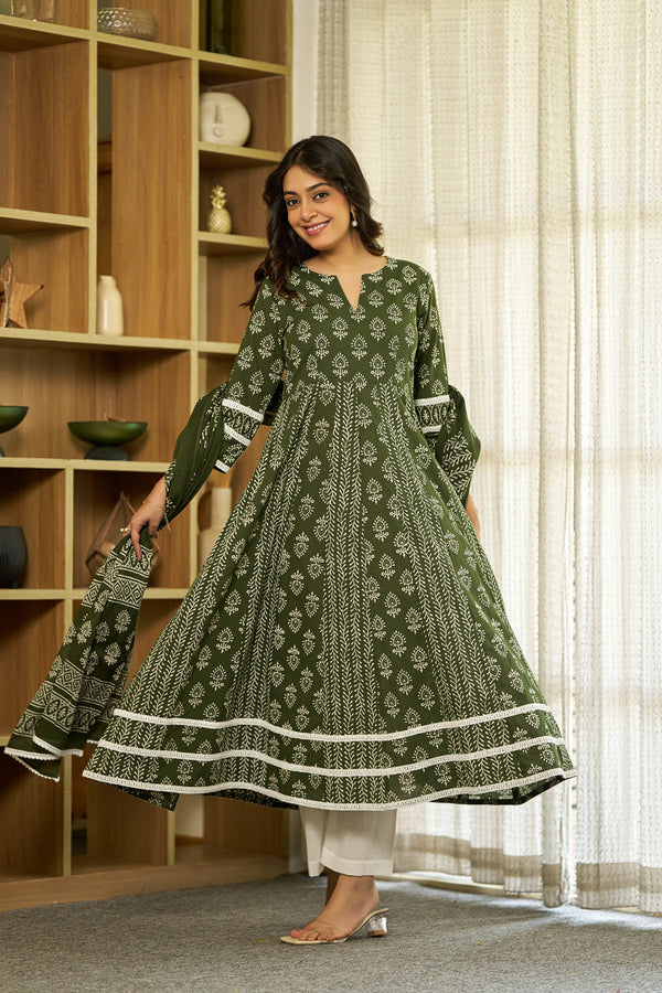 Harit bagru handblock Anarkali Suit set