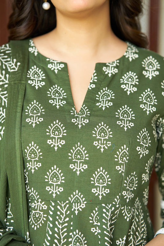Harit bagru handblock Anarkali Suit set