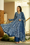 Indigo glow handblock Angrakha set