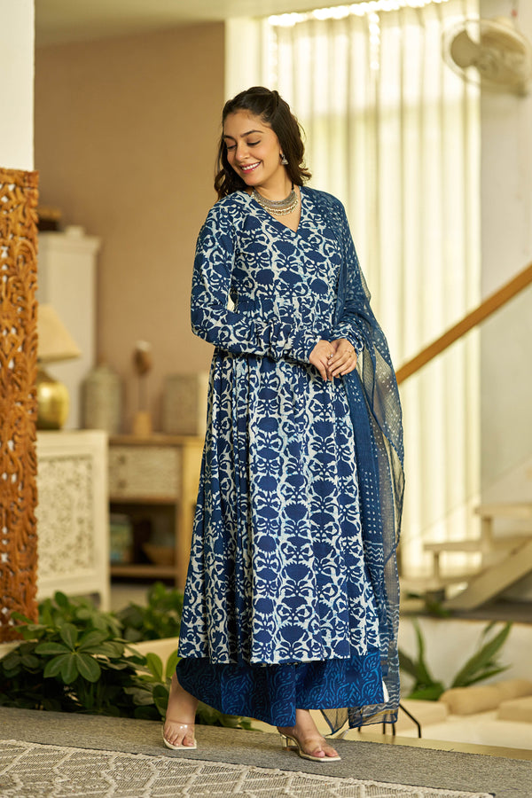 Indigo glow handblock Angrakha set