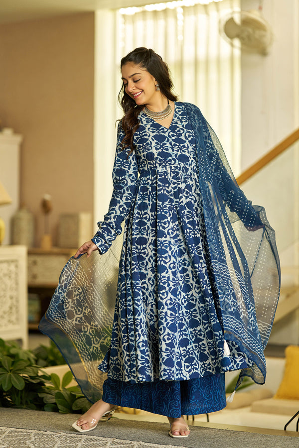 Indigo glow handblock Angrakha set