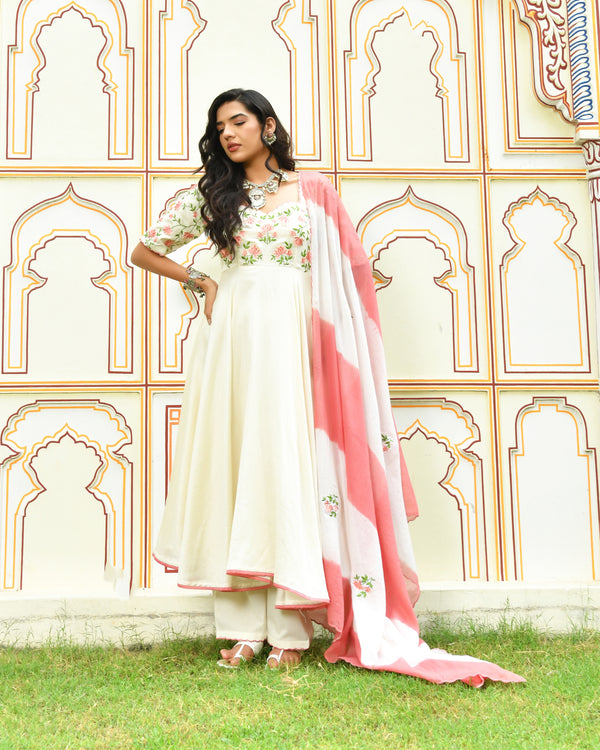 Raahi White Embroidered Chanderi Suit Set