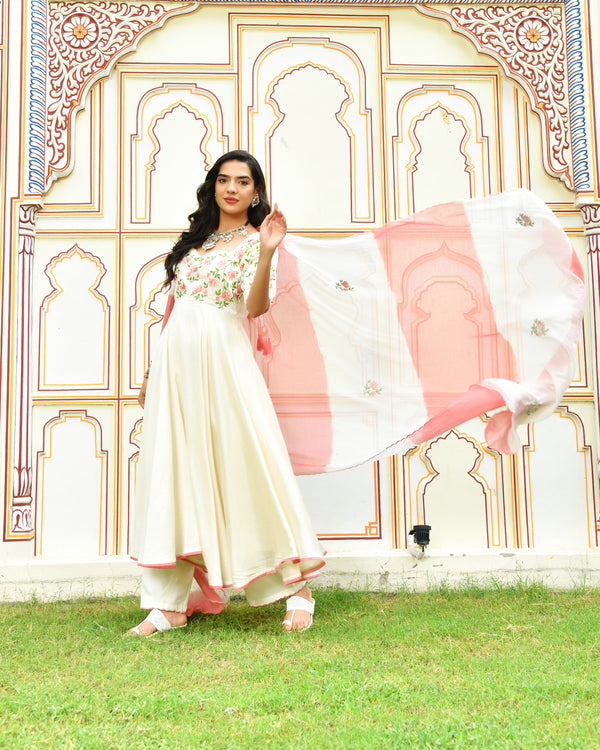 Raahi White Embroidered Chanderi Suit Set