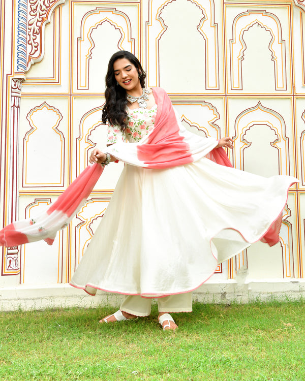 Raahi White Embroidered Chanderi Suit Set