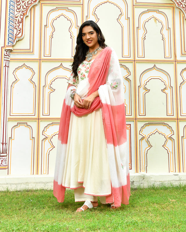 Raahi White Embroidered Chanderi Suit Set