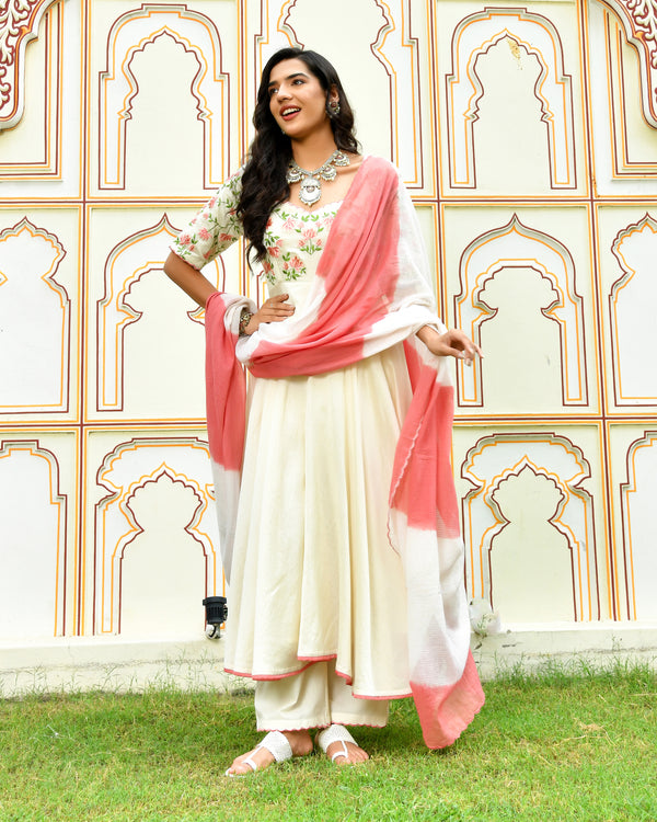Raahi White Embroidered Chanderi Suit Set