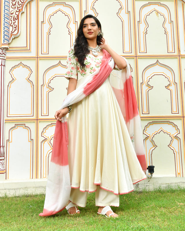 Raahi White Embroidered Chanderi Suit Set