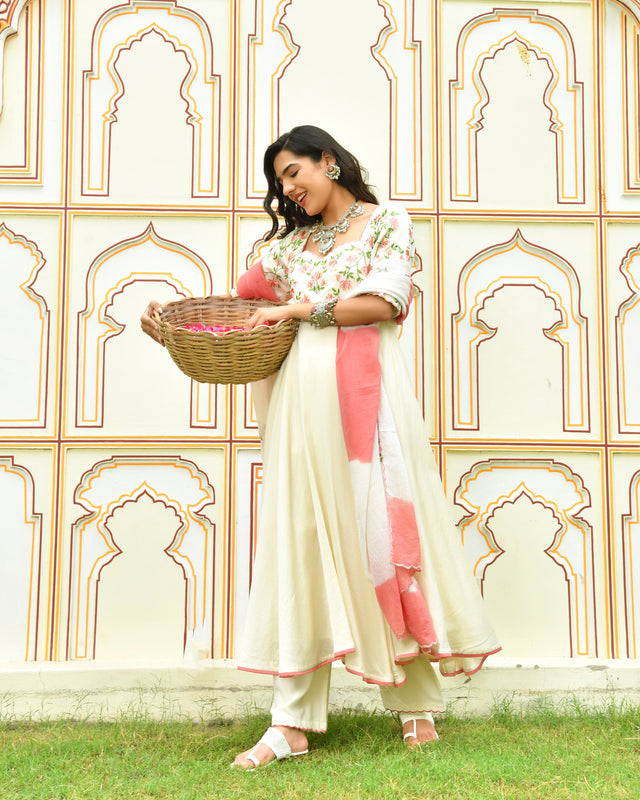 Raahi White Embroidered Chanderi Suit Set