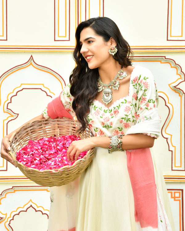 Raahi White Embroidered Chanderi Suit Set