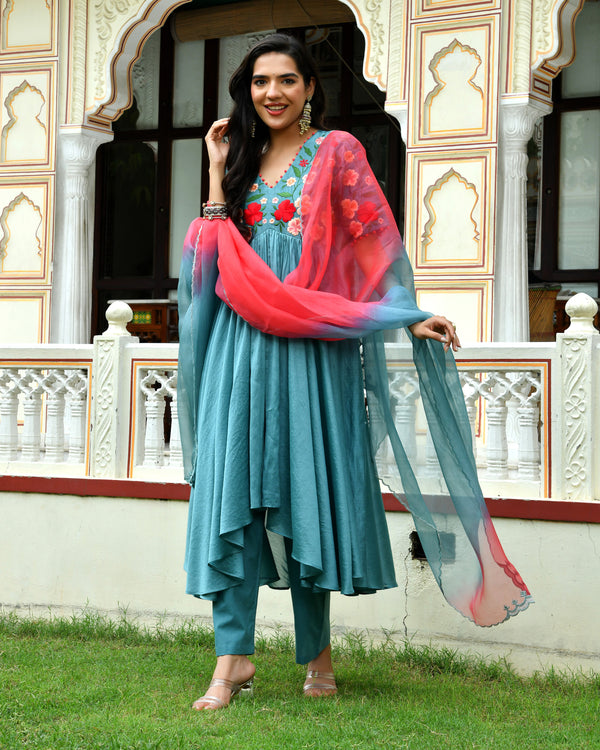 Noorie Floral High Low Chanderi Suit Set