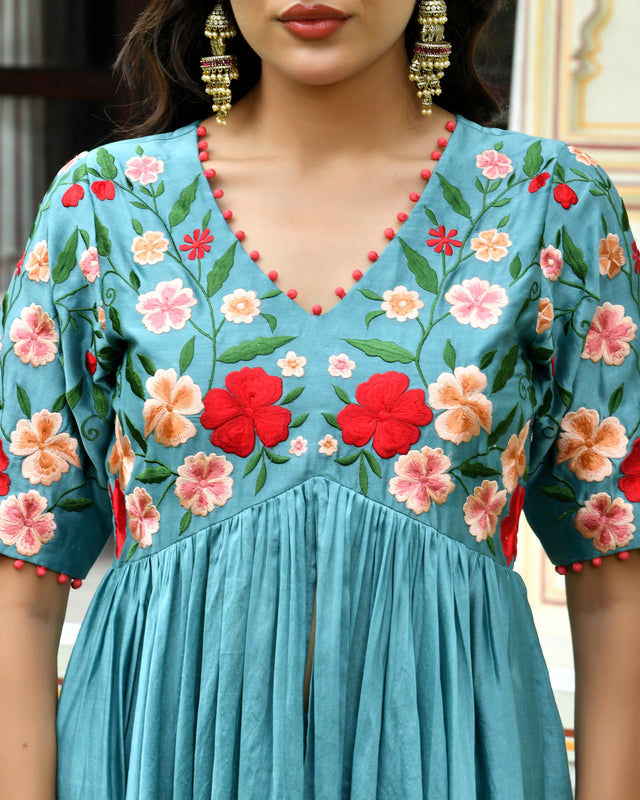Noorie Floral High Low Chanderi Suit Set