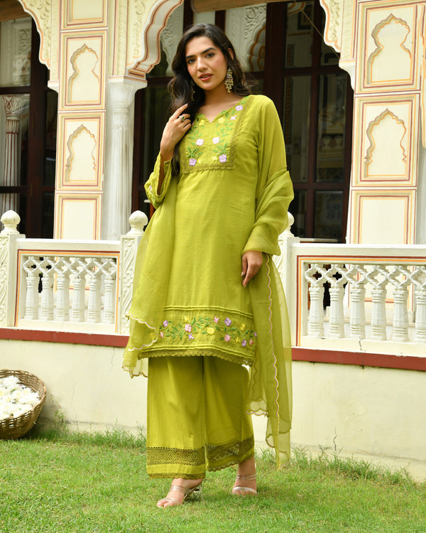 Myra Green Embroidered Doria Kurta Set