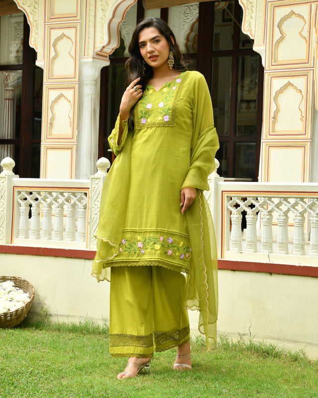 Myra Green Embroidered Doria Kurta Set