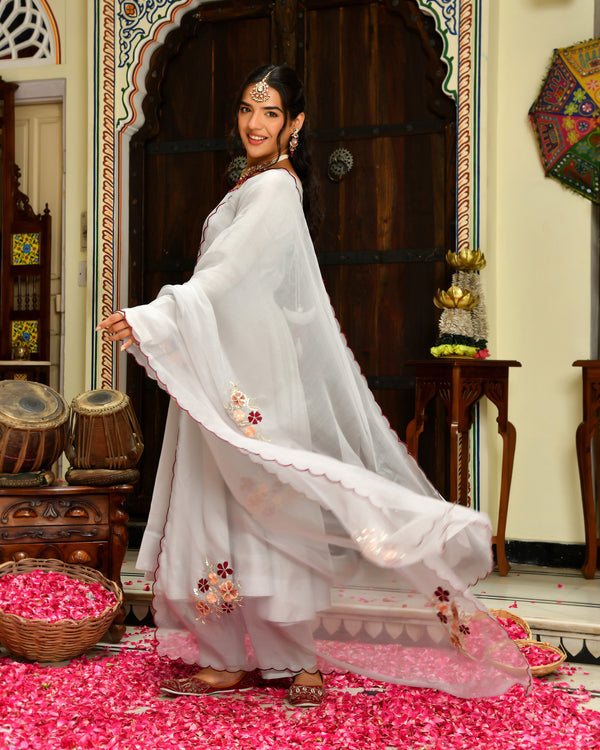 Seher Grey Embroidered Chanderi Suit Set