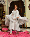 Seher Grey Embroidered Chanderi Suit Set