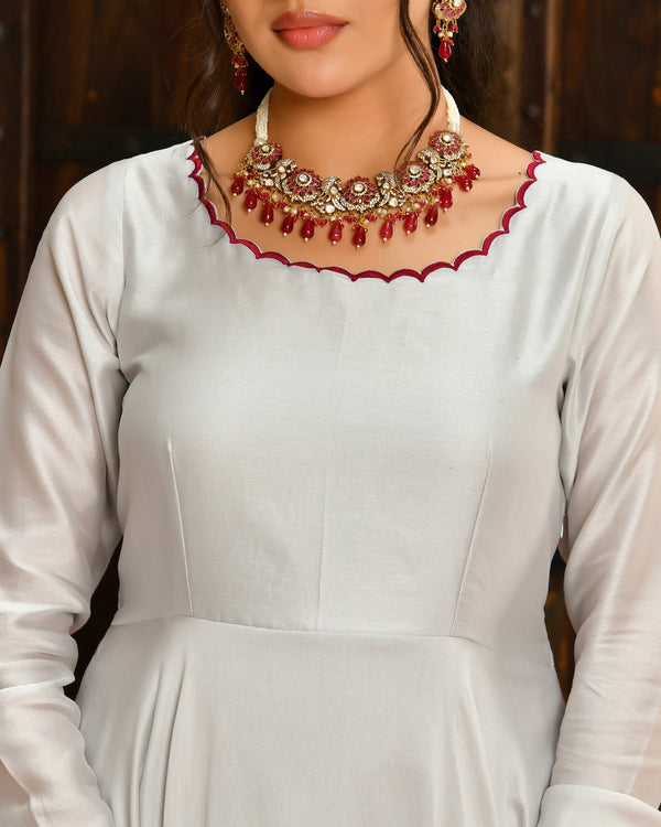 Seher Grey Embroidered Chanderi Suit Set