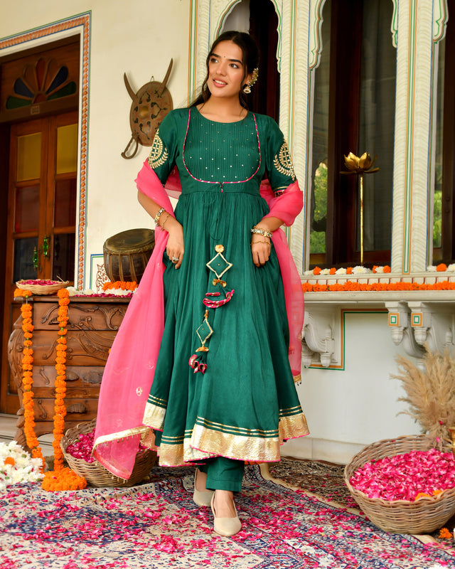 Teej Green Gotapatti Suit Set