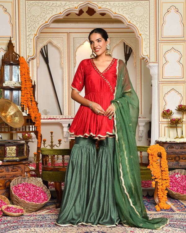 Kaina Silk Embroidered Sharara Set