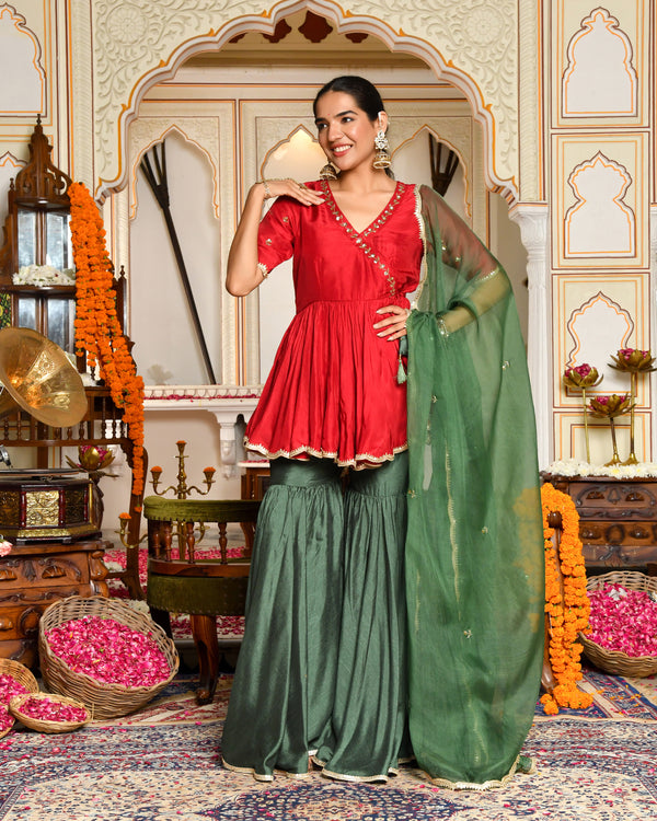 Kaina Silk Embroidered Sharara Set
