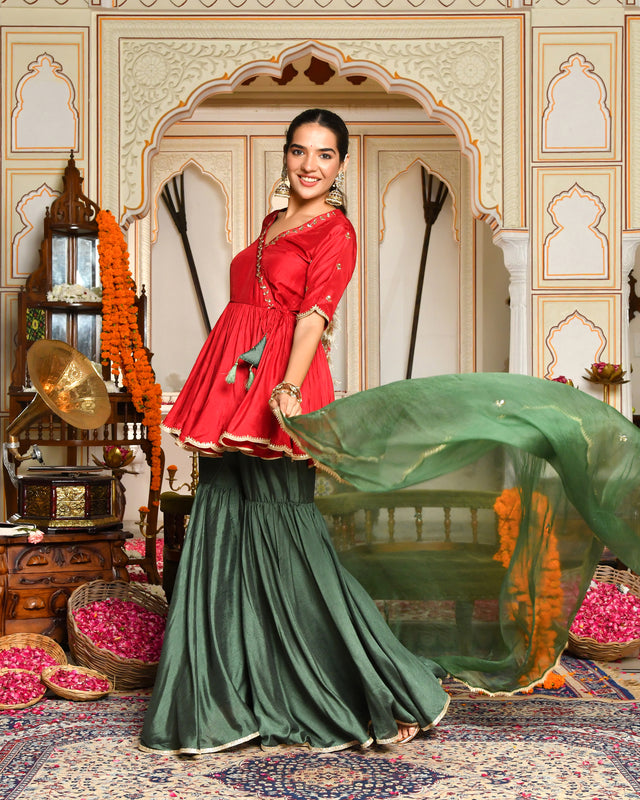 Kaina Silk Embroidered Sharara Set