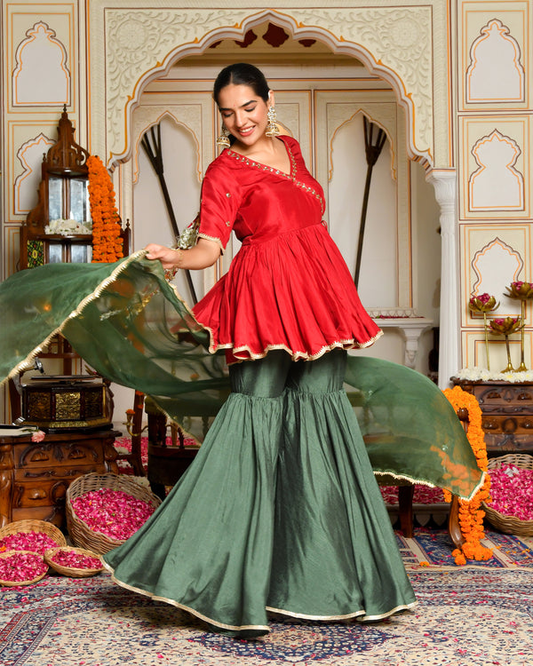 Kaina Silk Embroidered Sharara Set