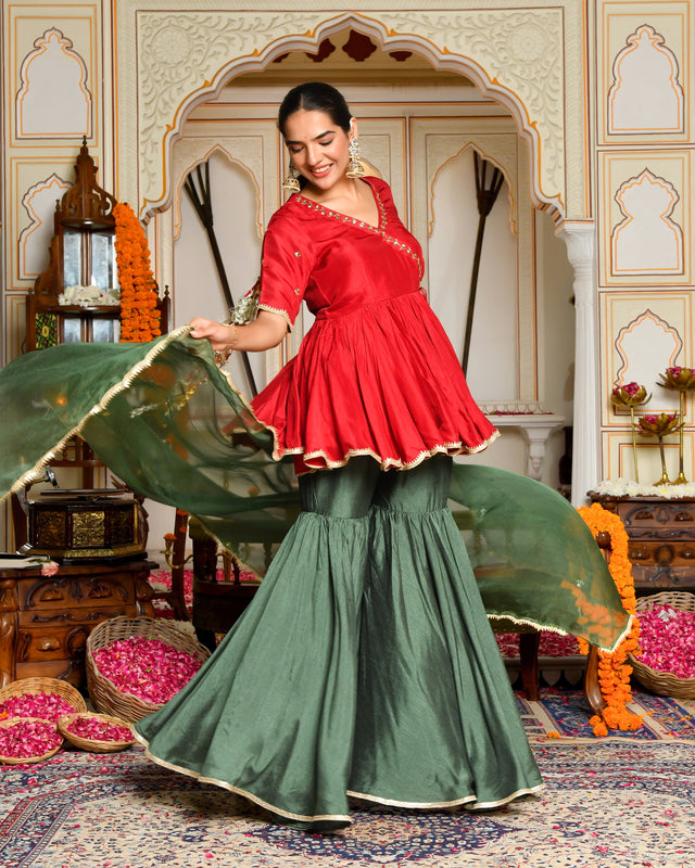 Kaina Silk Embroidered Sharara Set