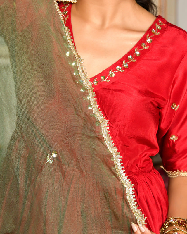 Kaina Silk Embroidered Sharara Set