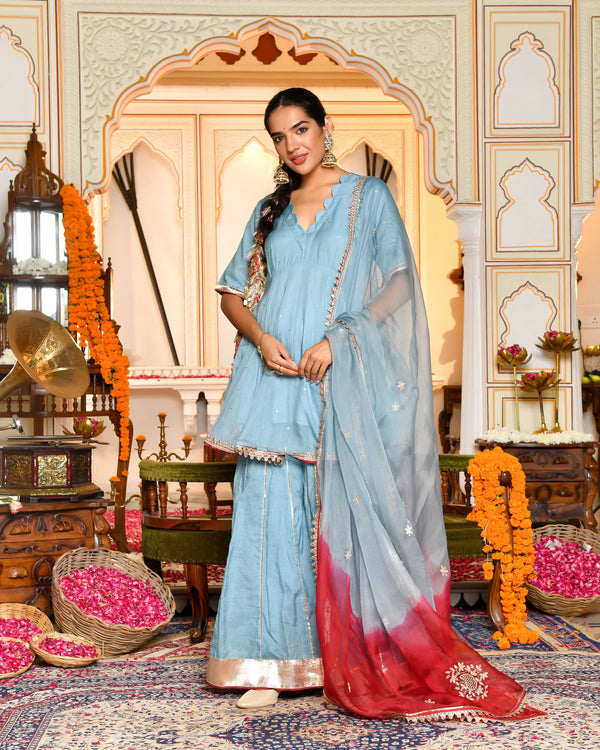 Luna Blue Sharara Set