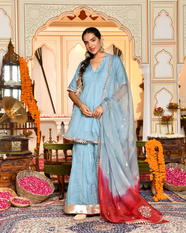 Luna Blue Sharara Set
