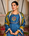 Niya Teal Blue Silk Suit Set