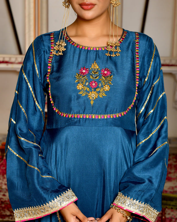 Niya Teal Blue Silk Suit Set