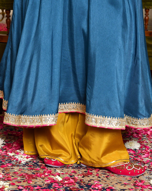 Niya Teal Blue Silk Suit Set