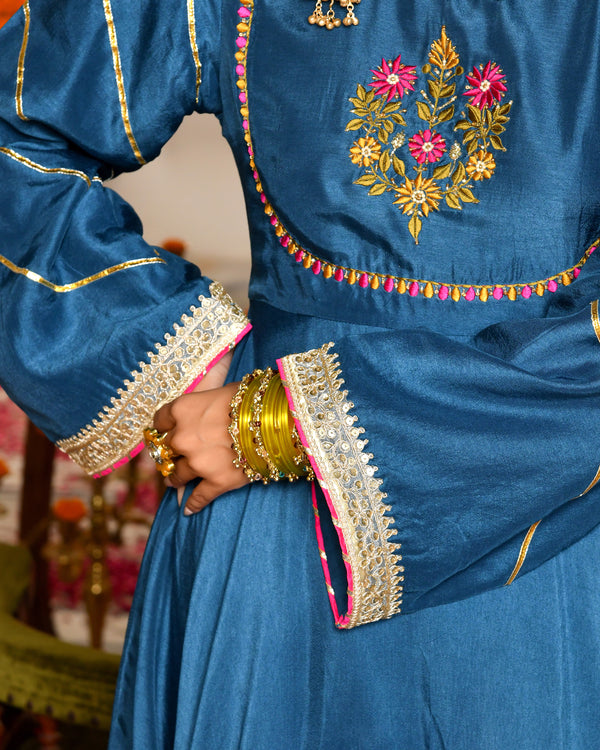Niya Teal Blue Silk Suit Set
