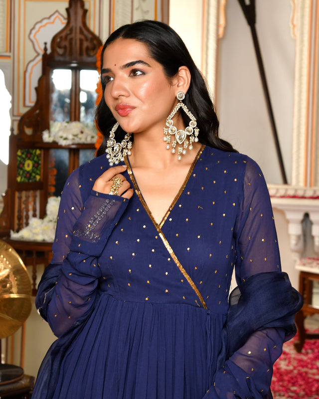 Aafreen Blue Embroidered Georgette Angrakha Set