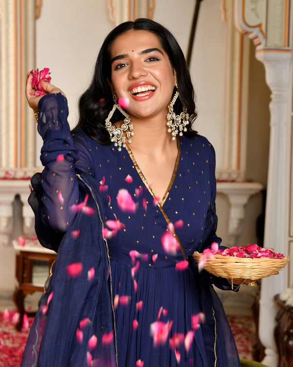 Aafreen Blue Embroidered Georgette Angrakha Set
