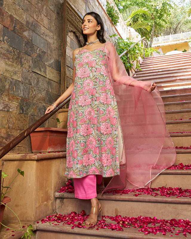 Rooh Handblock Cotton Gotapatti Suit Set