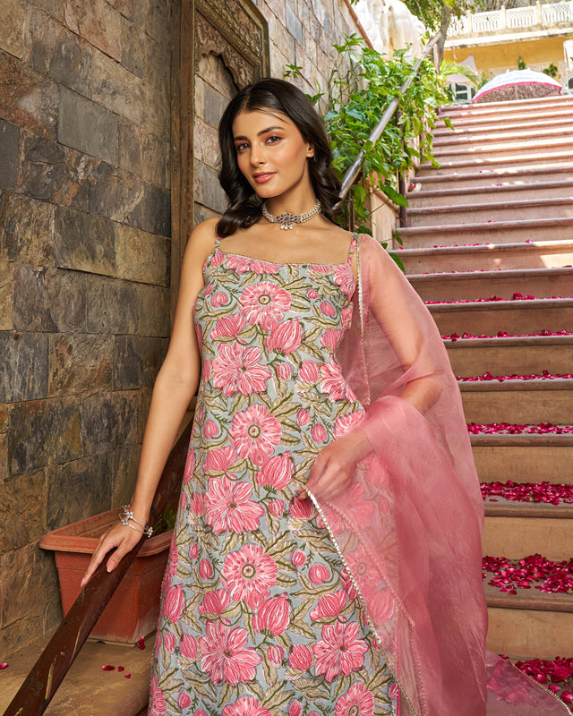 Rooh Handblock Cotton Gotapatti Suit Set
