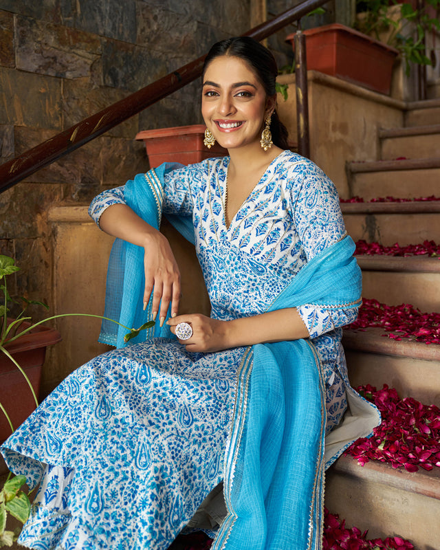 Aabha Handblock Cotton Gotapatti Suit Set