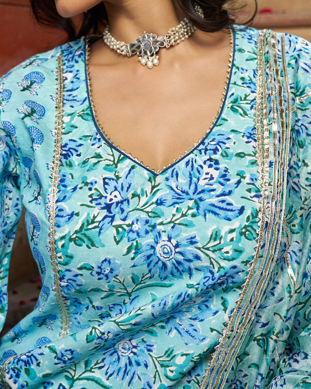 Yara Handblock Cotton Gotapatti Suit Set