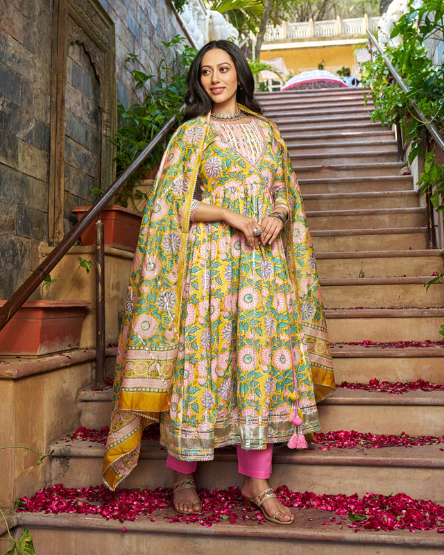 Falak Handblock Cotton Gotapatti Suit Set