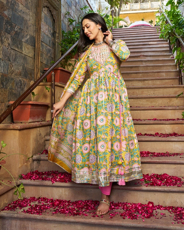 Falak Handblock Cotton Gotapatti Suit Set