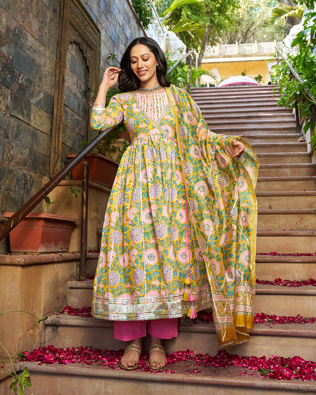 Falak Handblock Cotton Gotapatti Suit Set