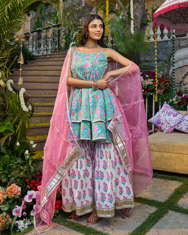 Naaz Handblock Cotton Gotapatti Sharara Set