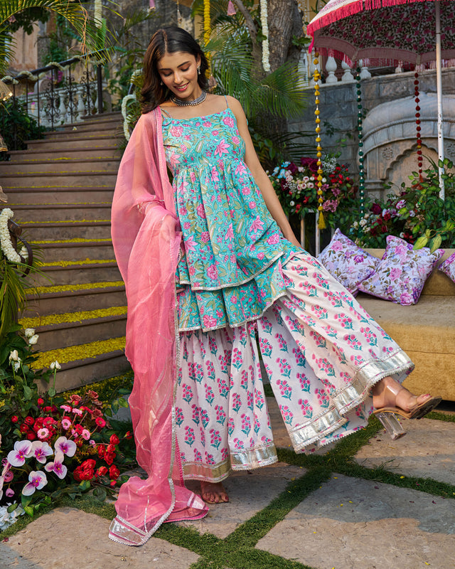 Naaz Handblock Cotton Gotapatti Sharara Set