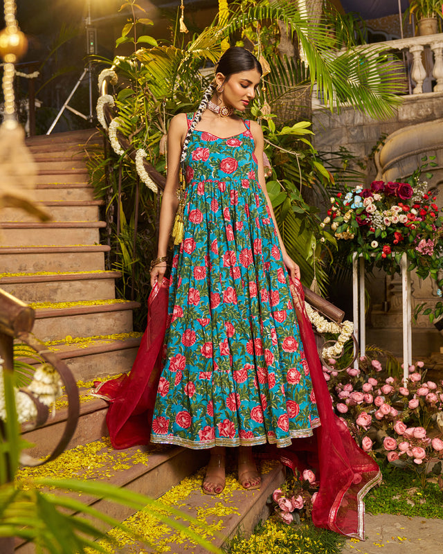 Abeer Handblock Cotton Gotapatti Suit Set