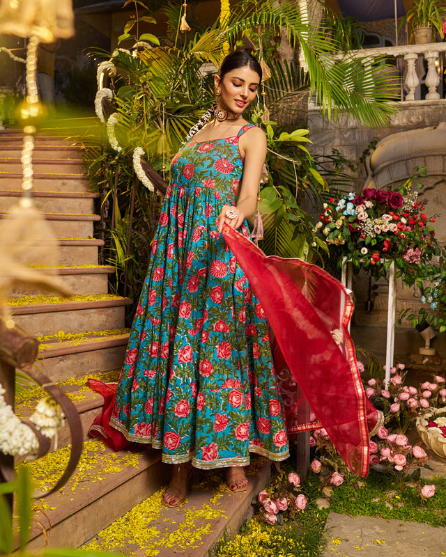 Abeer Handblock Cotton Gotapatti Suit Set