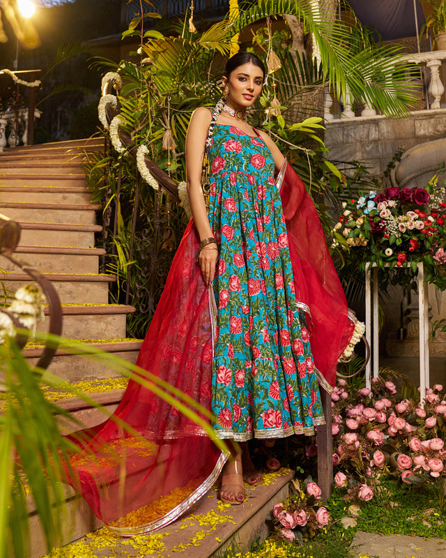 Abeer Handblock Cotton Gotapatti Suit Set