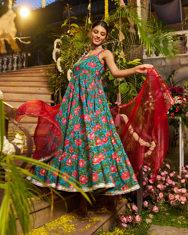 Abeer Handblock Cotton Gotapatti Suit Set