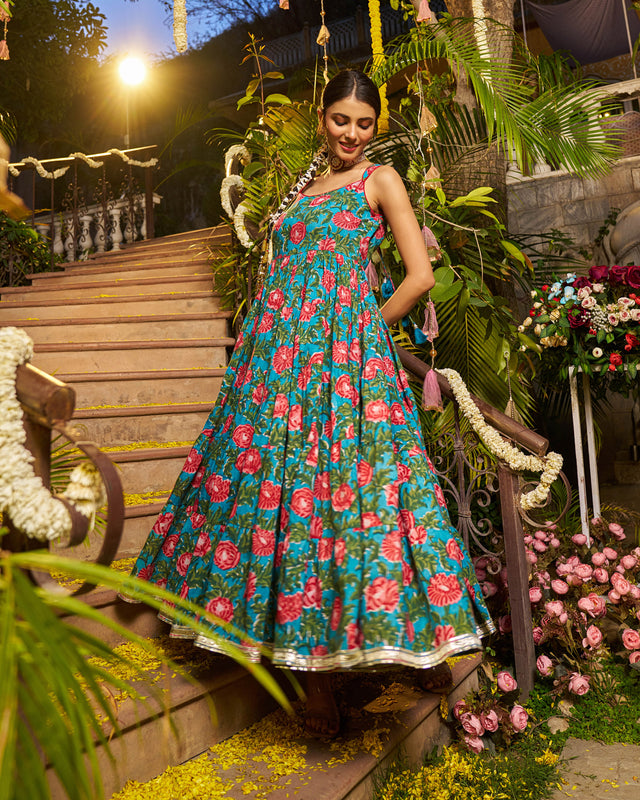 Abeer Handblock Cotton Gotapatti Suit Set
