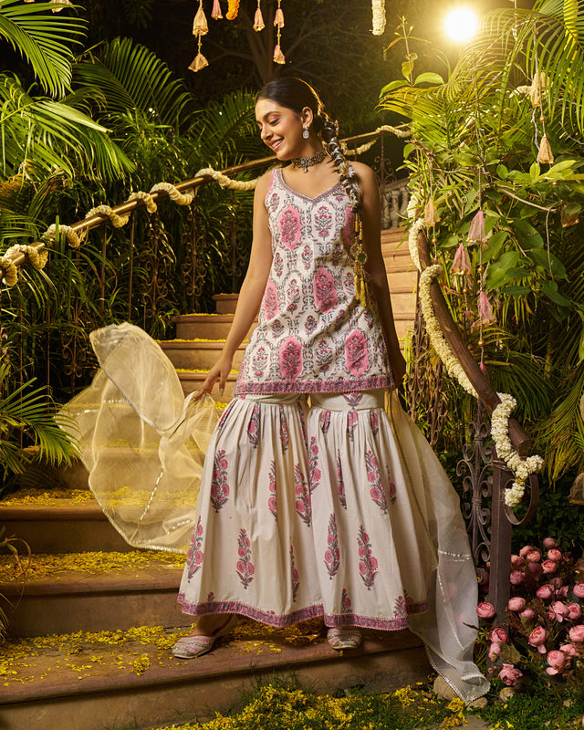 Barq Handblock Cotton Gotapatti Sharara Set